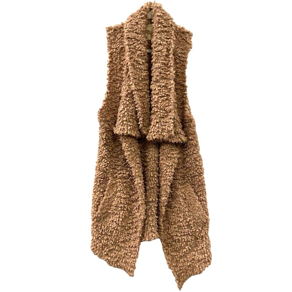 Altar’d State Teddy Drape Collar Cardigan Vest Medium Open Front Boho Soft Tan - Picture 3 of 8